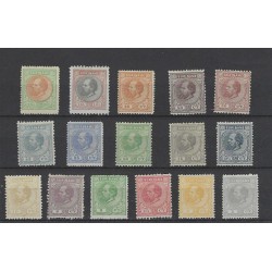 Suriname 1-15 Willem III 1873 set MH/ongebr CV 900 €