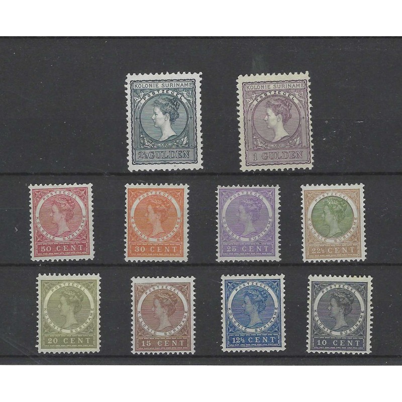 Suriname 48/55, 56/57 Wilhelmina  MH/ongebr CV 360 € Certificaat !!