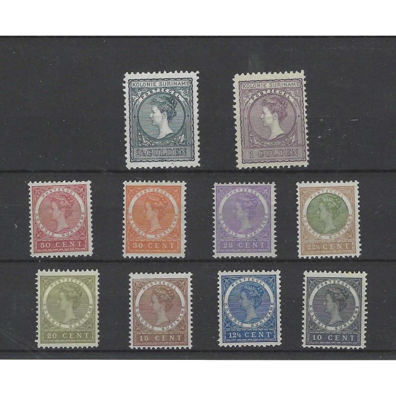 Suriname 48/55, 56/57 Wilhelmina  MH/ongebr CV 360 € Certificaat !!
