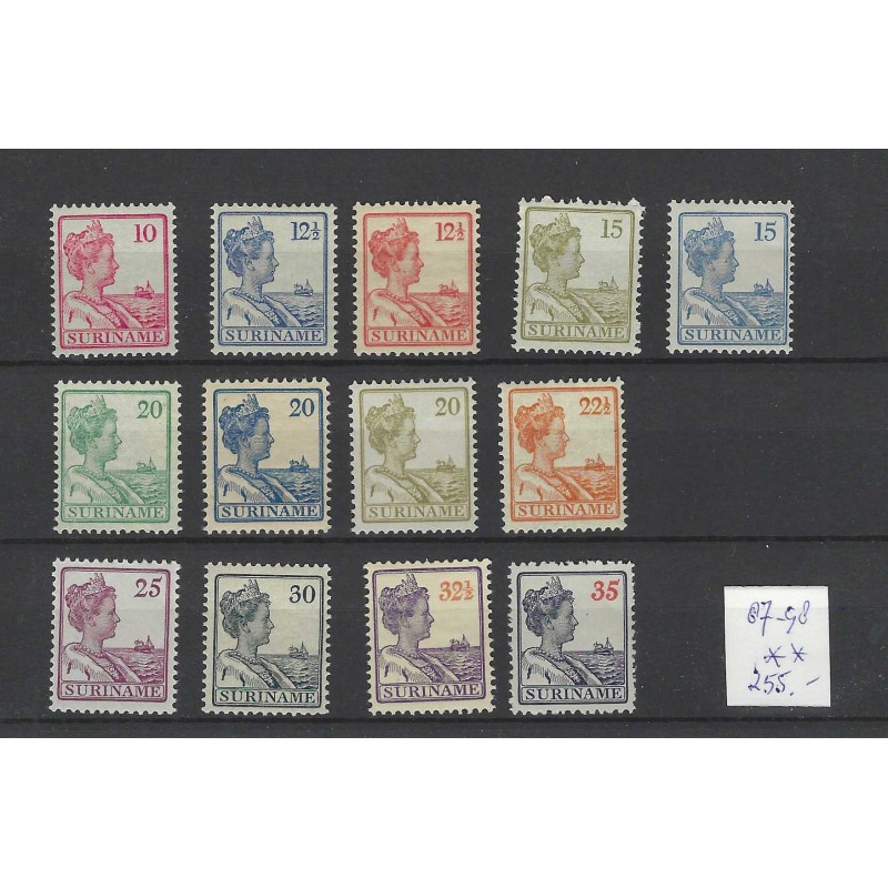 Suriname 87-99 Wilhelmina MNH/postfris  CV  255 €