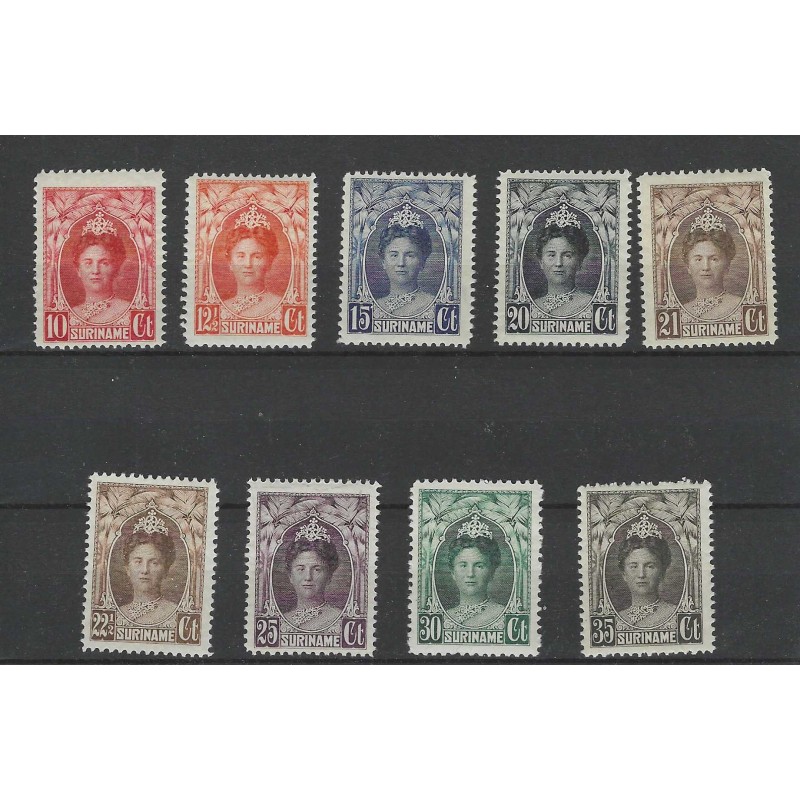 Suriname 118-126 Wilhelmina MNH/postfris CV 200 €