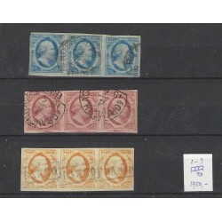 Netherlands 1-3  Willem 1852 strippen of 3 VFU/used CV 1950 €