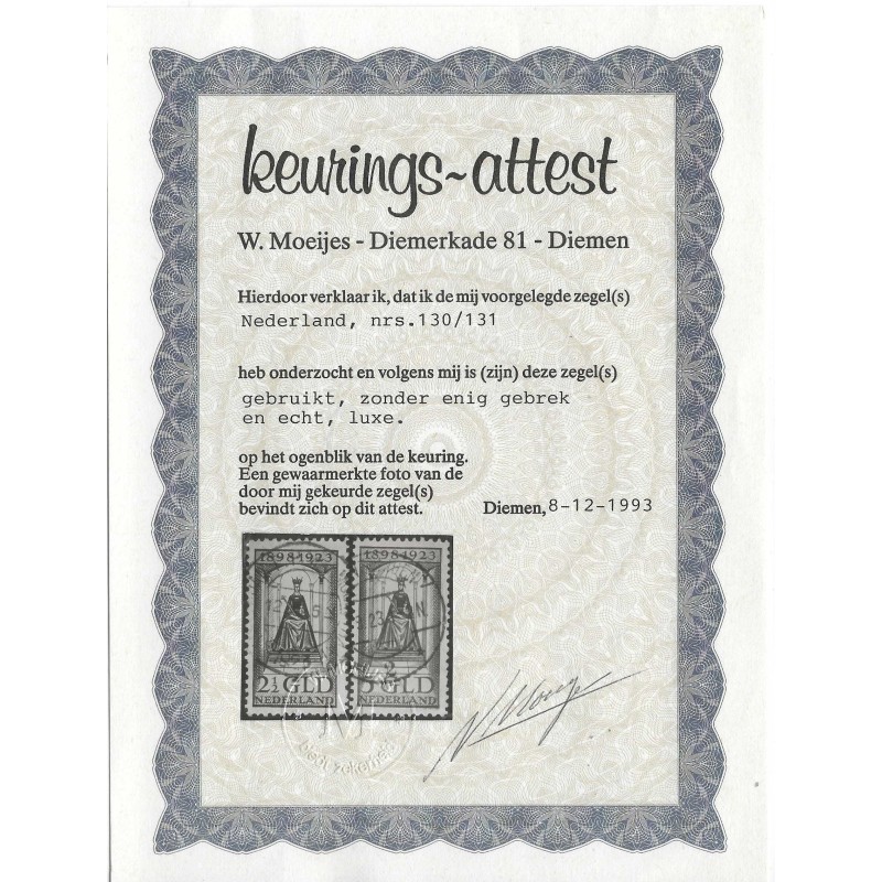Netherlands 121-131 Wilhelmina Jubilee 1923 VFU/used CV 520 € Certificate !!