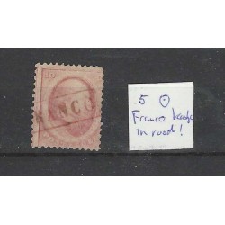 Nederland 5 Willem III 1864 "FRANCO in KASTJE/ROOD" VFU/gebr  CV 50 €