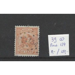 Nederland 39 Wilhelmina  met puntstempel 134  VFU/gebr CV 155+ €