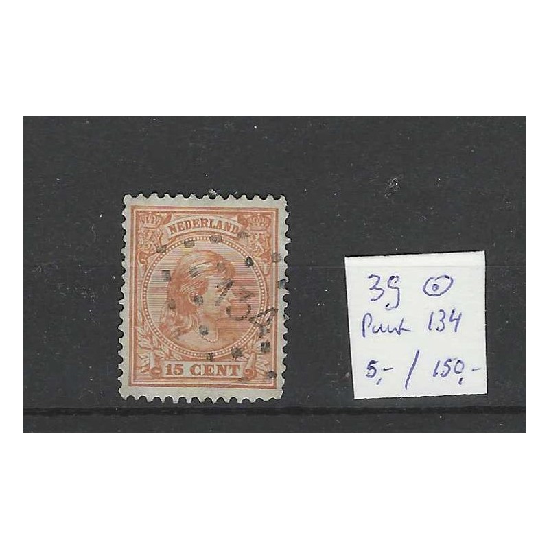 Nederland 39 Wilhelmina  met puntstempel 134  VFU/gebr CV 155+ €
