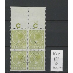 Netherlands R28 Two-sided Syncopated perforation block of 4 VFU/used  CV 100 €