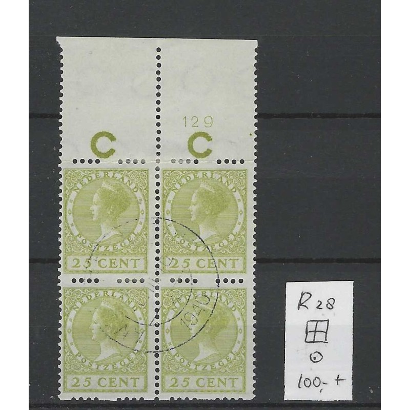 Nederland R28 Tweezijdige Roltanding blokje van 4 VFU/gebr  CV 100 €