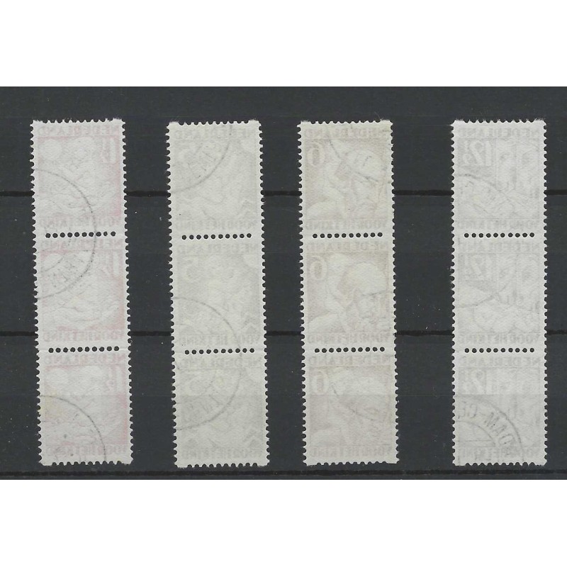 Netherlands R86-89 Syncopated perforation Child Welfare 1930 strip of 3 VFU/used  CV 120+ €