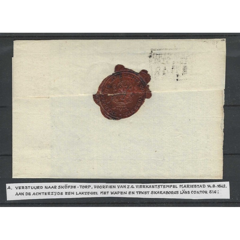 Sweden  voorfilatelie MARIESTAD 1842  VFU/used  CV ??? €