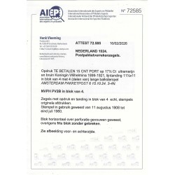 Nederland PV2B  in Blok van 4  VFU/gebr CV 700 € Certificaat !