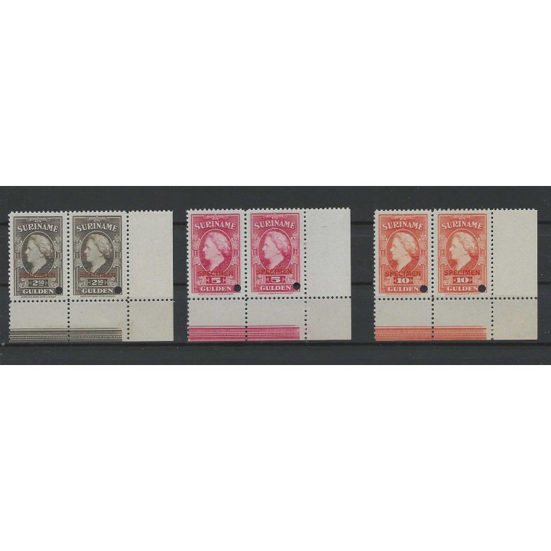 Suriname 229-243 Wilhelmina SPECIMEN/PERFORATIE GAT MNH/postfris  CV 3000 €