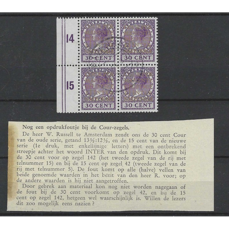 Nederland D15 Dienst "MISSEND STREEPJE achter INTER  VFU/gebr CV ??? € PRACHT !!