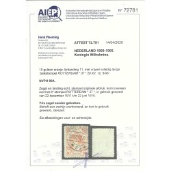Nederland  80 Wilhelmina 10Gld  VFU/gebr  CV 850 € Attest Vleeming !!