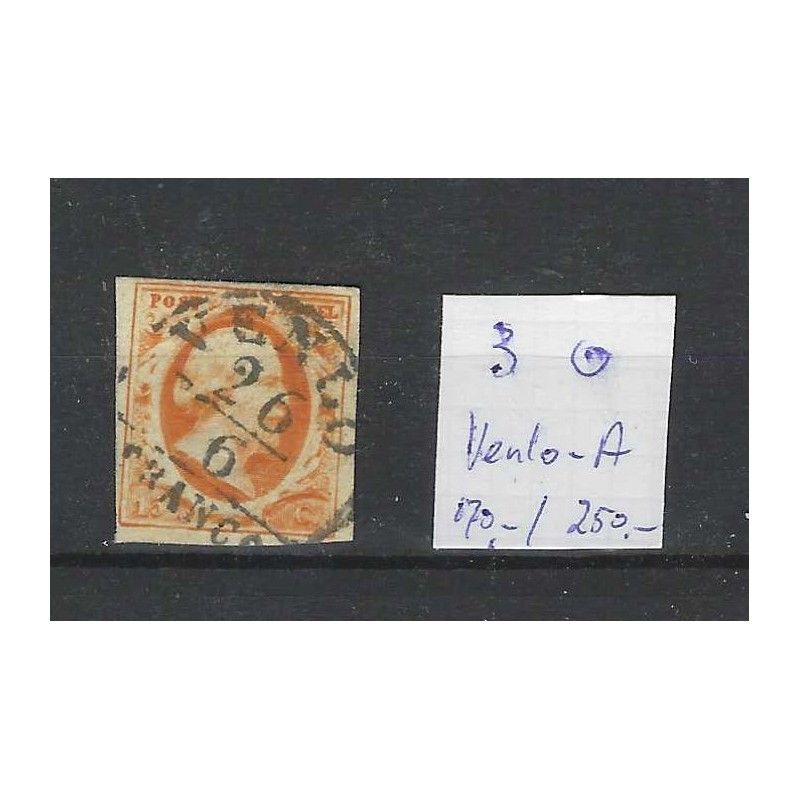 Nederland 3  Willem III 1852 "VENLO-A" VFU/gebr  CV 420 €
