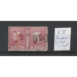 Nederland 8-II  Willem III 1867 "AANGETEKEND"cursief rood VFU/gebr  CV 50 €