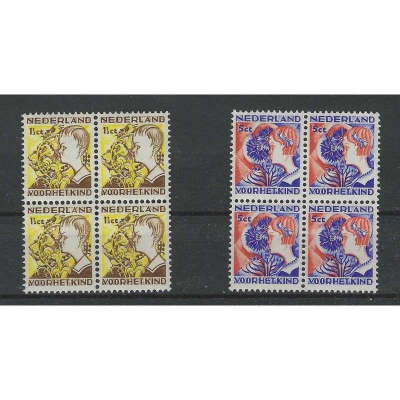 Netherlands 248-251 Child Welfare 1932 blocks of 4 MNH  CV 500+ €