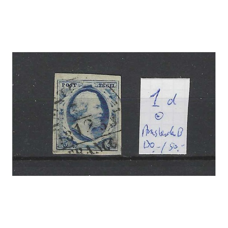Nederland 1d  Willem III 1852 "AMSTERDAM-B" VFU/gebr  CV 180+ €
