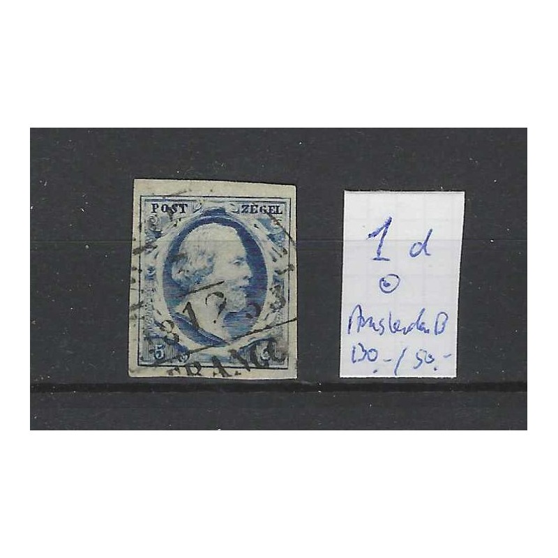 Nederland 1d  Willem III 1852 "AMSTERDAM-B" VFU/gebr  CV 180+ €