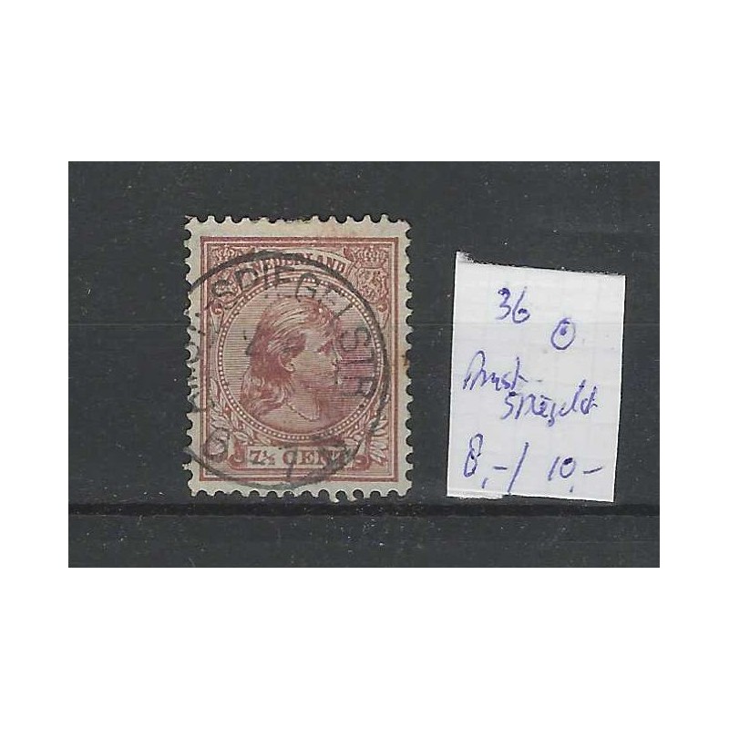 Nederland 36  Wilhelmina 1891 "AMST:-SPIEGELSTR:" kleinrond VFU/gebr  CV 18+ €
