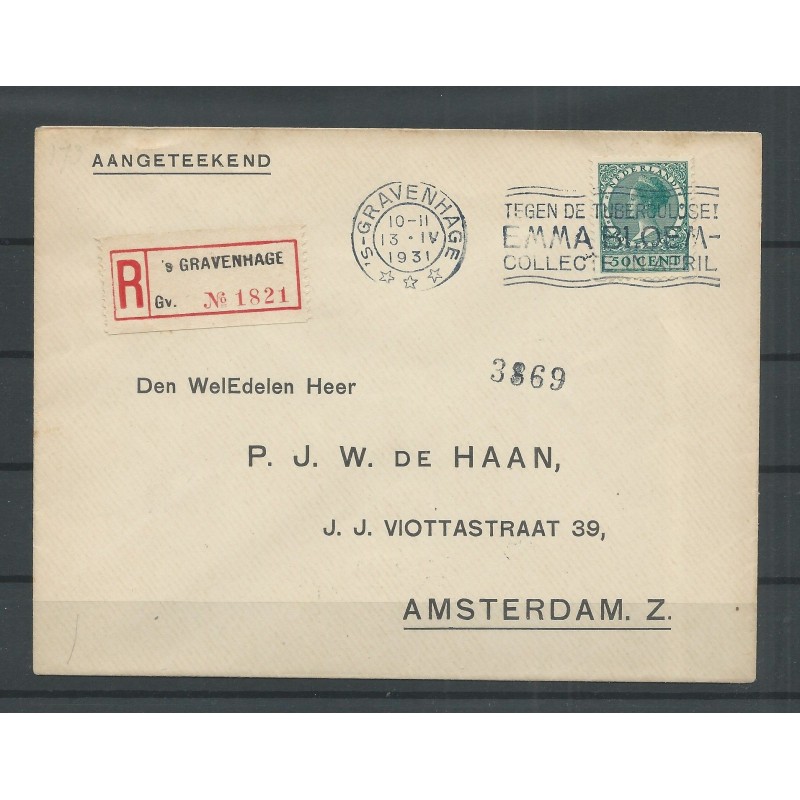 Netherlands R70 on COVER Gravenhage-Amsterdam VFU/used  CV 170 € certificate!!