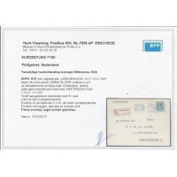 Netherlands R70 on COVER Gravenhage-Amsterdam VFU/used  CV 170 € certificate!!