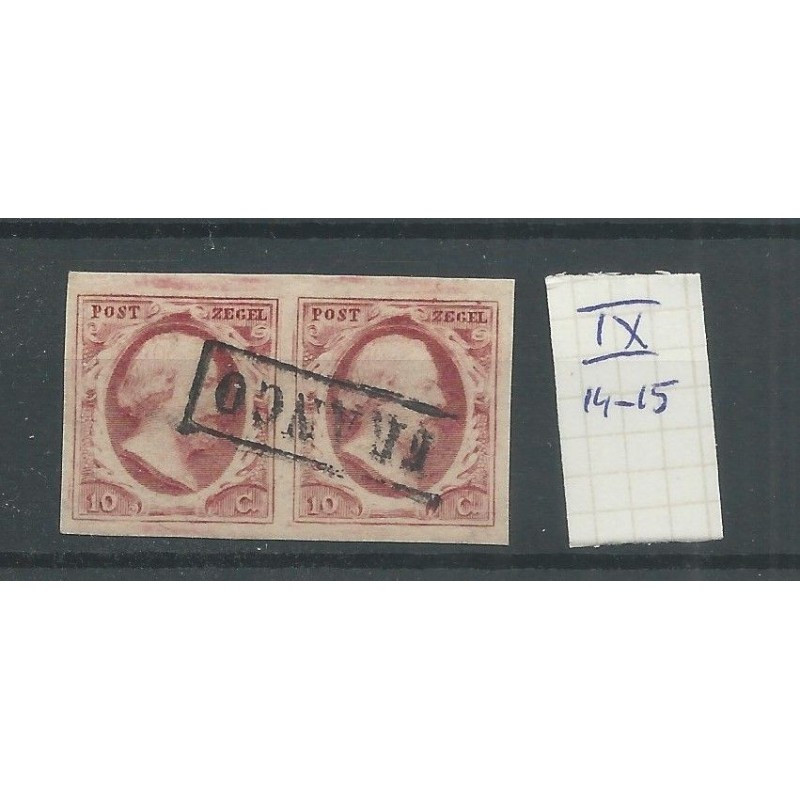 Nederland 2 plt IX 14-15  paartje  VFU/gebr   CV 180 €