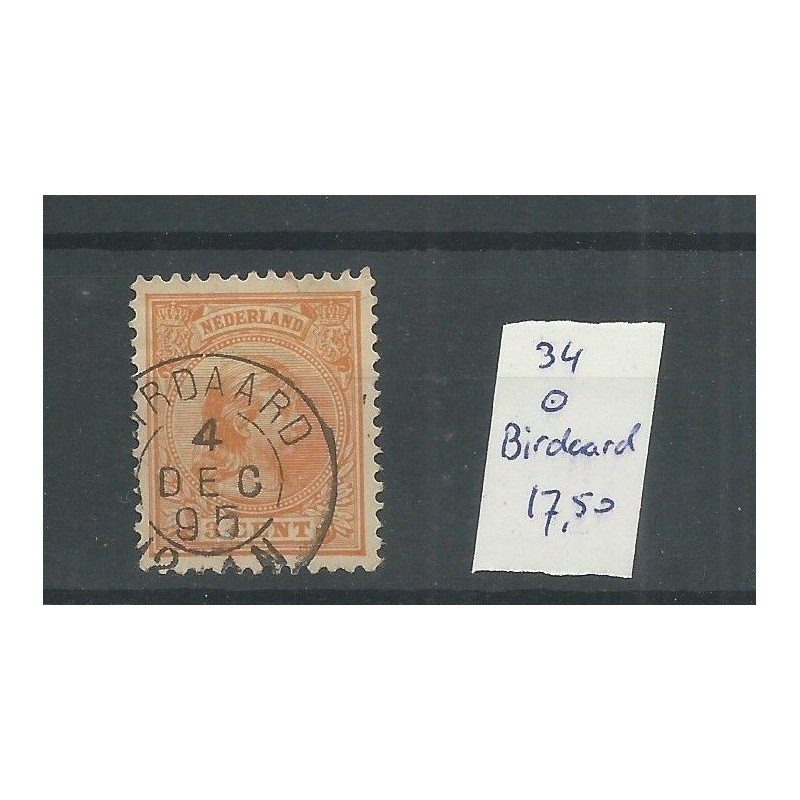 Netherlands 34 with BIRDAARD  small round cancel VFU/used CV 17,50 €
