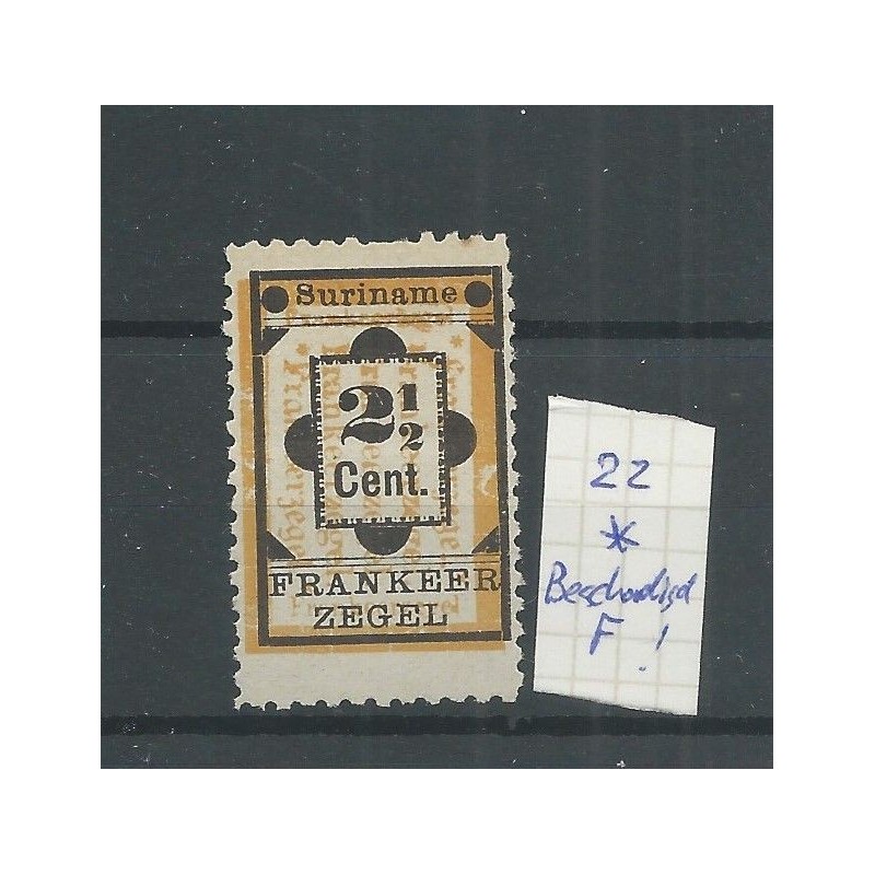Suriname  22 Provisional stamp BESCHADIGDE F  MH/unused  CV 15+ €
