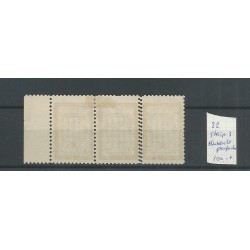 Suriname  22 strip 3 DOUBLE PERFORATIE Provisional stamp MH/unused  CV 100+ €