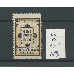 Suriname  22 with foutje Provisional stamp VFU/used  CV 5 €