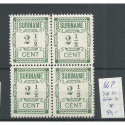 Suriname  66P 3x in blok van 4 MH/ongebr  CV50 €