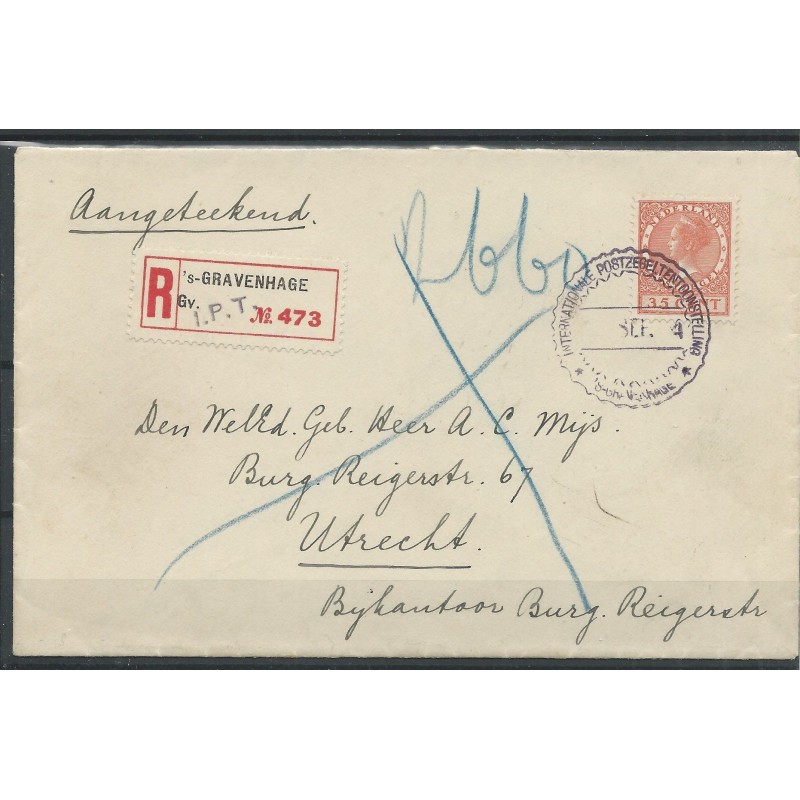 Netherlands 138 on R-Enkelfrankering  Den Haag-Utrecht  CV 500  €