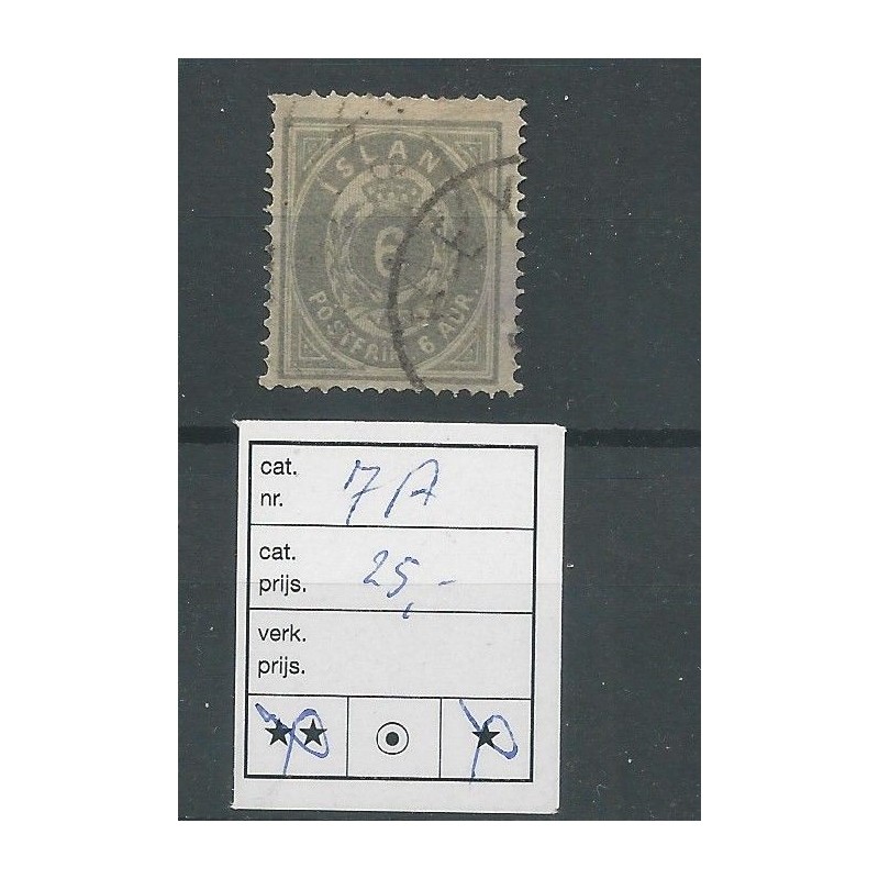 IJsland  7A  Cijfer met Kroon 6 Aur  VFU/gebr  CV 25 €