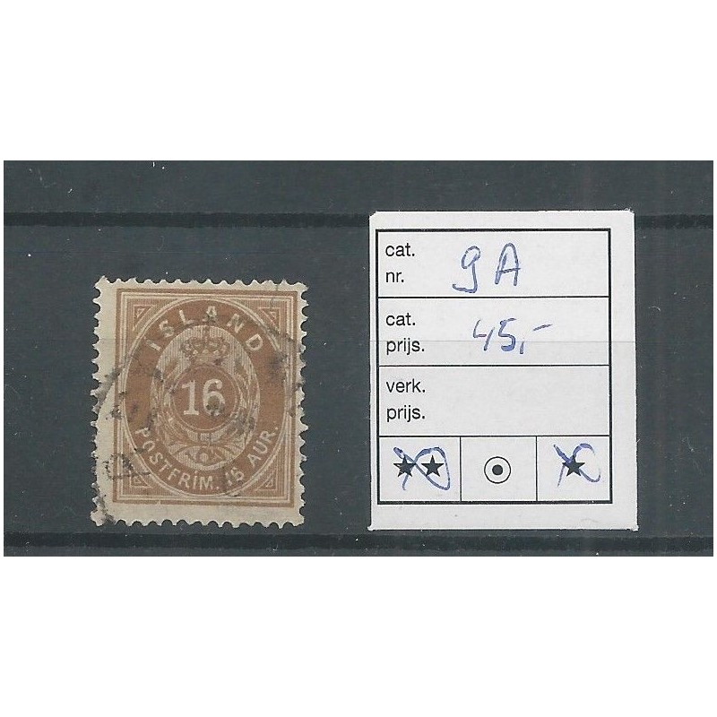IJsland  9A  Cijfer met Kroon 16 Aur  VFU/gebr  CV 45 €