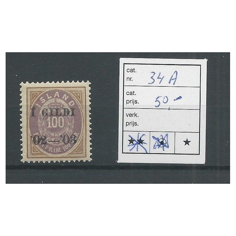 Iceland  34A Numeral with Gildi overprint  MH/unused  CV 50 €