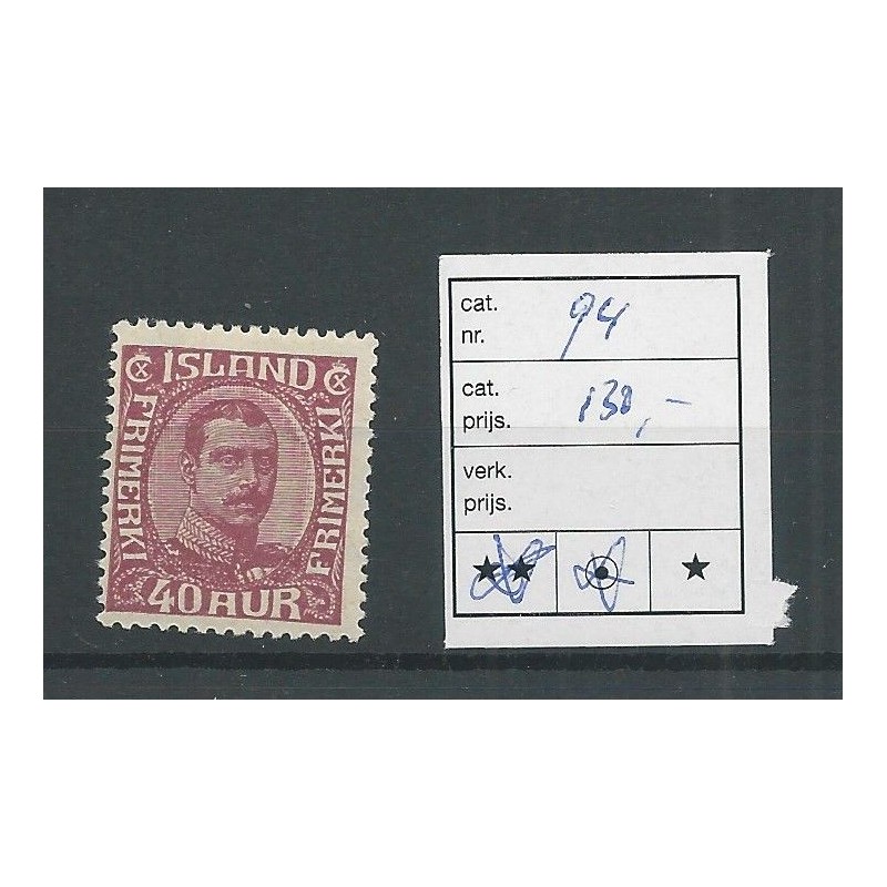 IJsland 94 Koning Christian  MH/ongebr CV 35 €