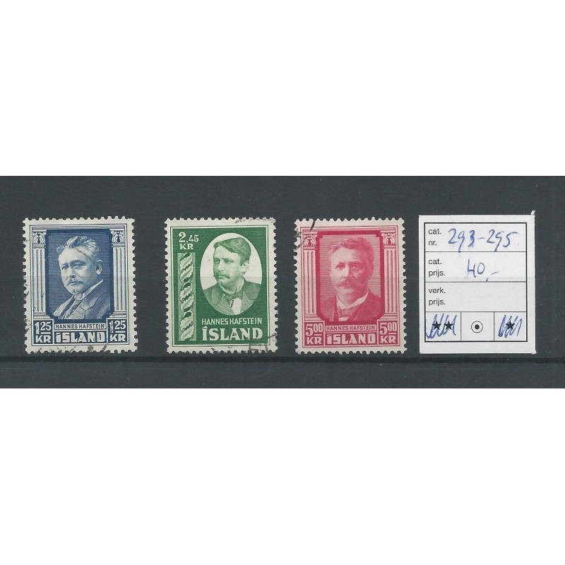 Iceland 293-295 Hannes Hafstein  VFU/gebrCV 40 €