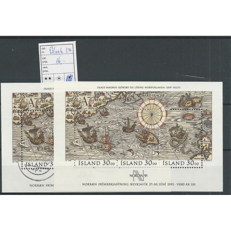 Iceland block 10 MNH and  VFU/used CV  16€