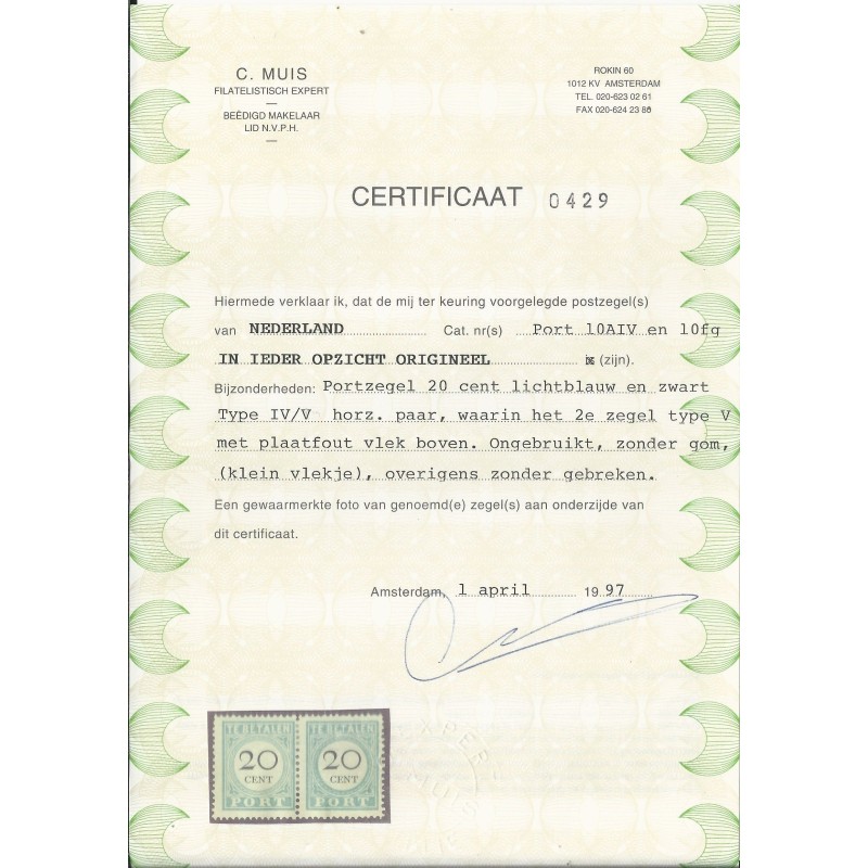 Nederland P10-AIV/P10fg paar plaatfout  MH/ongebr  CV 425 €  Certificaat