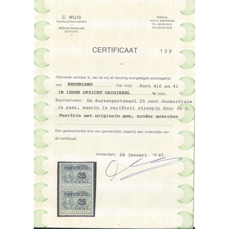 Netherlands P41/P41f with plate flaw  MNH CV 160 € Certificate !!