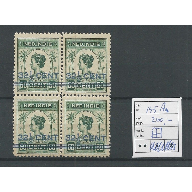 Dutch East Indies  145Aa Provisional issue block of 4  MNH  CV 200 €