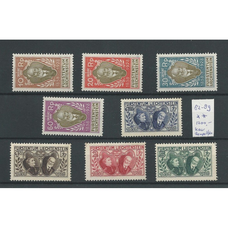Liechtenstein 82-89 REGIERUNGSJUBILEUM 1928 MNH  CV 1200 € keurstempeltjes!!