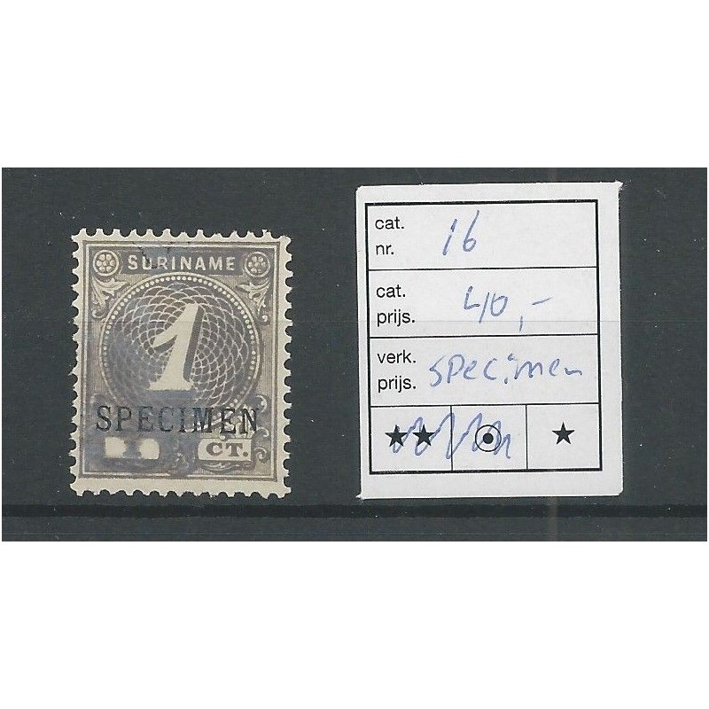 Suriname  16  Numeral  SPECIMEN MH/unused  CV 40 €