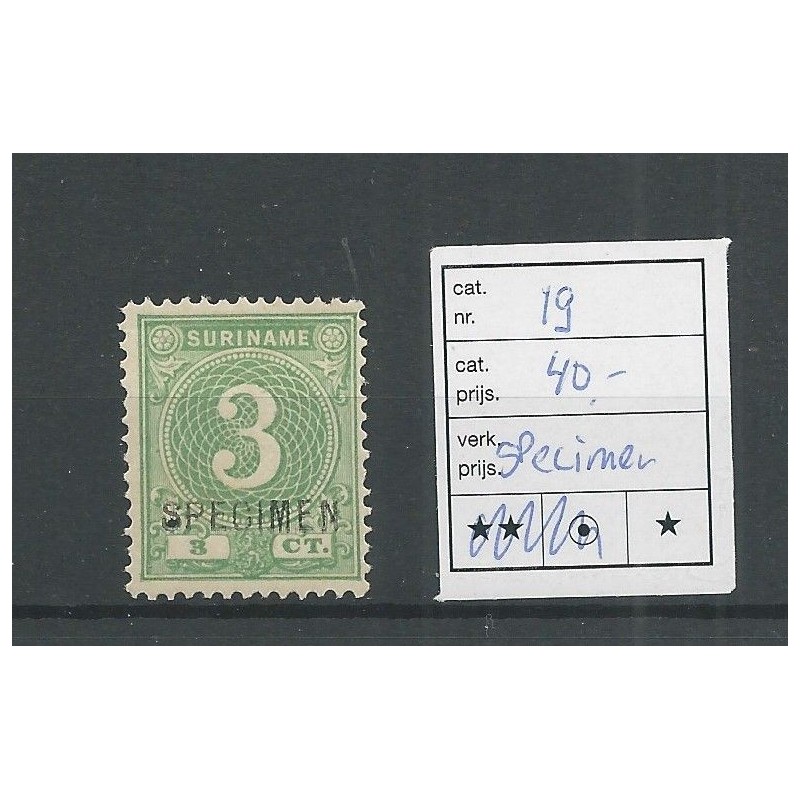 Suriname  19  Cijfer  SPECIMEN MNH/postfris  CV 40 €