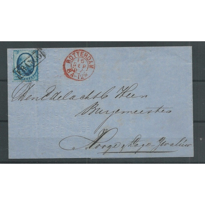 Nederland  4 op brief 1867 ROTTERDAM-HOGE ZWALUWE VFU/gebr  CV 50+ €