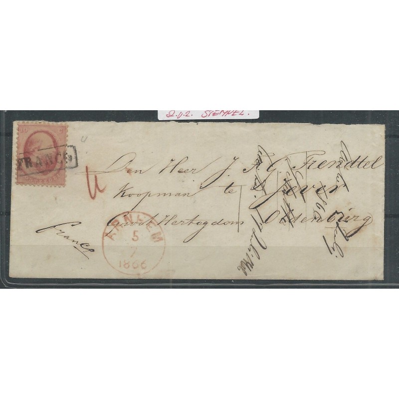 Netherlands  5 on cover 1866 ARNHEM-JEVER VFU/used  CV 50+ €