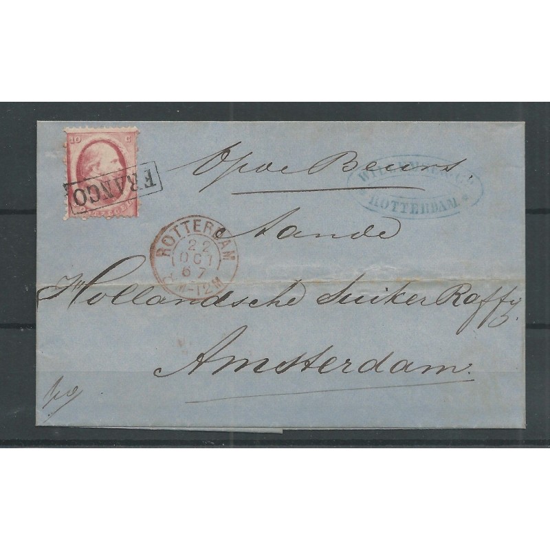 Nederland  5 op brief 1867 ROTTERDAM-AMSTERDAM VFU/gebr  CV 50+ €