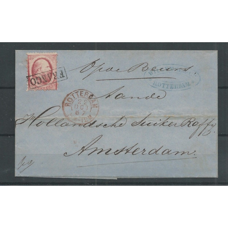 Netherlands  5 on cover 1867 ROTTERDAM-AMSTERDAM VFU/used  CV 50+ €