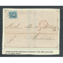 Netherlands 1o  plt V RANDZEGEL on cover lokaal AMSTERDAM  CV 80 €